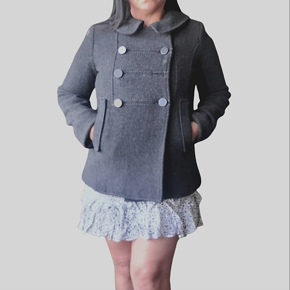 H&M Wool Blend Double Breasted Dark Gray Charcoal Peacoat Size 8